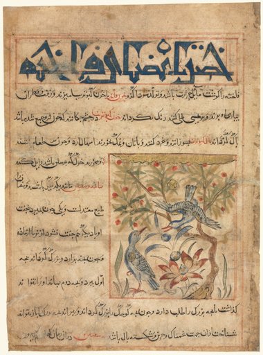 Folio from a Persian Manafi‘ al-Hayawan (The Benefits of Animals) of Abu Said Ubaid-Allah ibn Jibrail ibn Bakhtishu (died 1058–68) (recto)