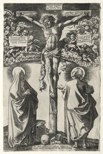 Christ on the cross between the virgin and St. John