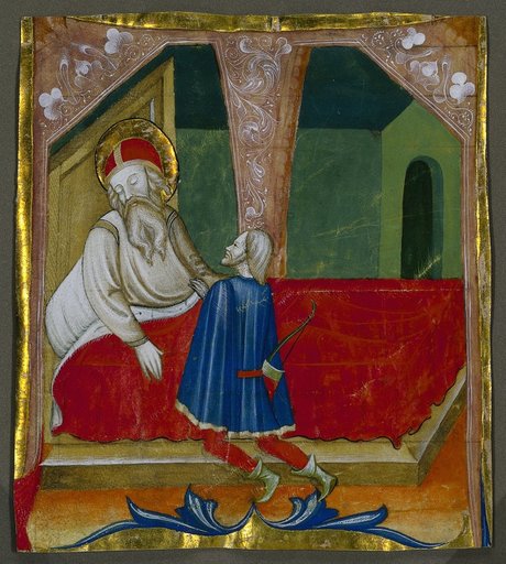 Initial T from a Choral Book with Isaac and Esau