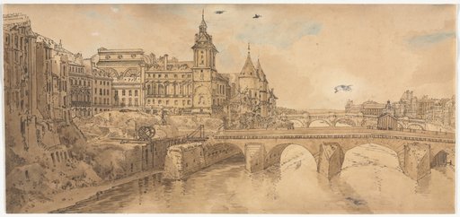 A Selection of Twenty of the Most Picturesque Views in Paris: View of Pont au Change, the City Theatre, Pont Neuf, Conciergerie Prison, and taken from Pont Notre Dame