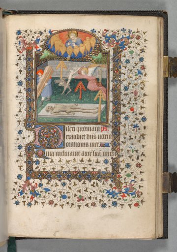 Book of Hours (Use of Paris): Fol. 118r, Angel and Devil Fighting over a Soul