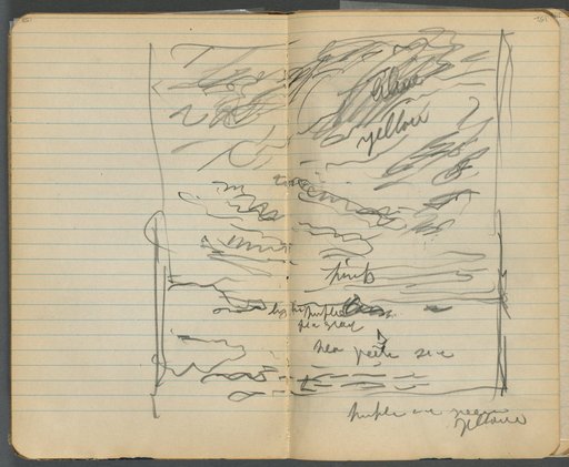 Sketchbook, page 152 & 153: View of the Sea with color notations
