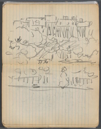 Sketchbook, page 080 & 81: Landscape with Figures and Houses