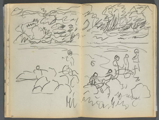 Sketchbook- The Granite Shore Hotel, Rockport, page 068 & 69: Beach View with Figures