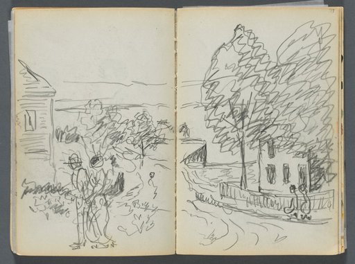 Sketchbook- The Granite Shore Hotel, Rockport, page 076 & 77: Village Scene