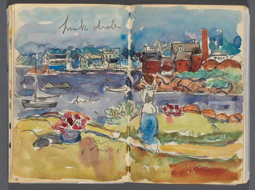 Sketchbook- The Granite Shore Hotel, Rockport, page 084 & 85: Harbor View with Color Notations