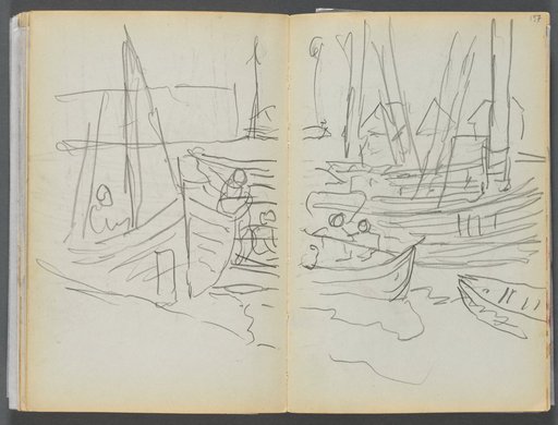 Sketchbook- The Granite Shore Hotel, Rockport, page 156 &157: Boats in Harbor
