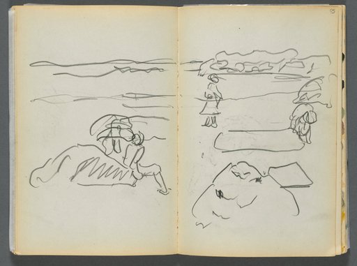 Sketchbook- The Granite Shore Hotel, Rockport, page 094 & 95: Beach View with Figures