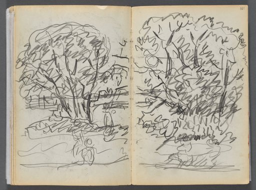 Sketchbook- The Granite Shore Hotel, Rockport, page 160 & 161: Landscape with Figures