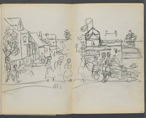 Sketchbook, The Dells, N° 127, page 174 & 175: Village with Houses and Road