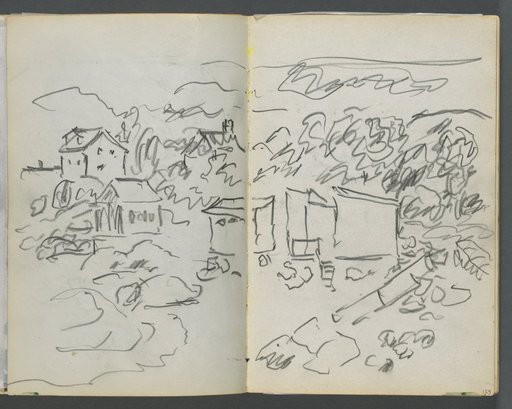Sketchbook, The Dells, N° 127, page 124 & 125: Landscape with Houses