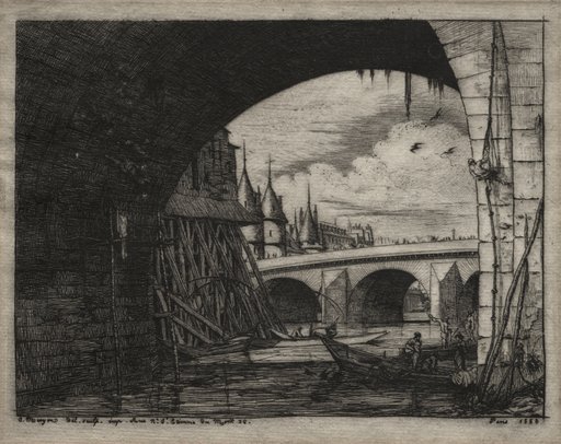 Etchings of Paris: An Arch of the Notre Dame Bridge