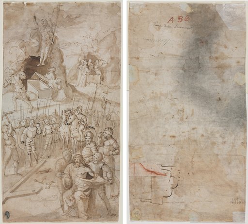 Three Scenes from the Passion of Christ (recto); Architectural Sketch (verso)