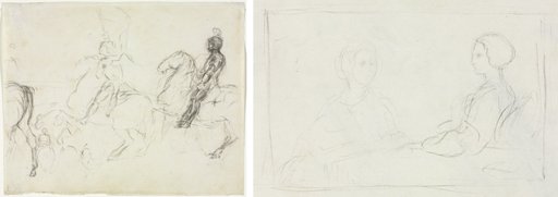 Battle Scene with Armored Figures on Horseback (recto) Two Seated Women (verso)