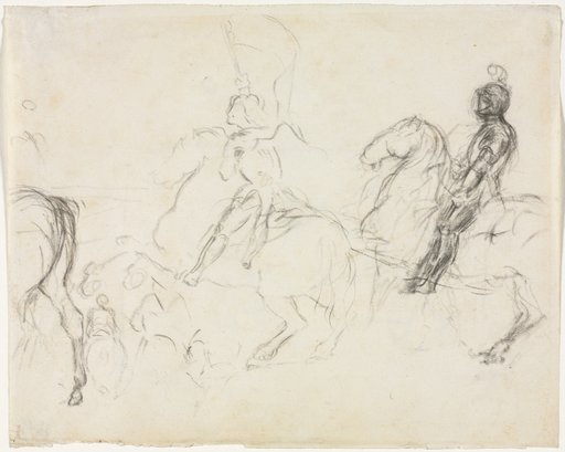 Battle Scene with Armored Figures on Horseback (recto)