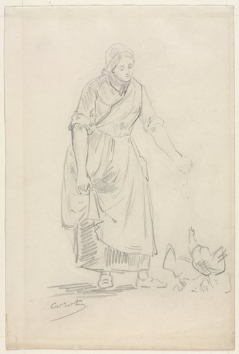Peasant Girl Feeding Chickens