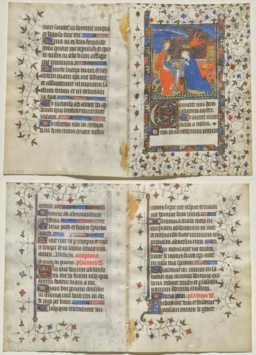 Bifolio from a Book of Hours: Coronation of the Virgin (recto); Text (verso)