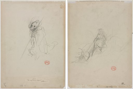 Sketch for "The Wolf Turned Shepherd" (recto) Sketch of Hunting Scene (verso)