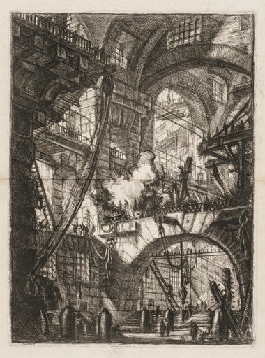 The Prisons: A Perspective of Arches with a Smoking Fire in the Center