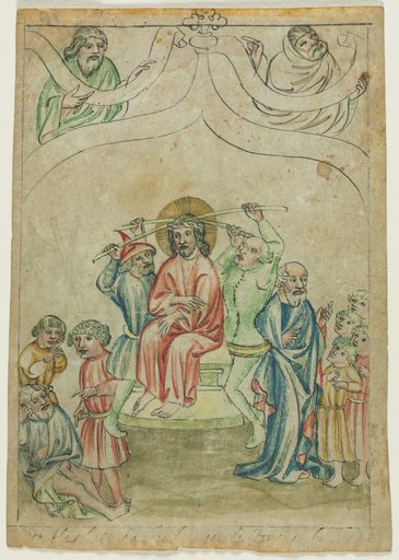 Single Leaf from a Biblia Pauperum: Christ Crowned with Thorns (recto)