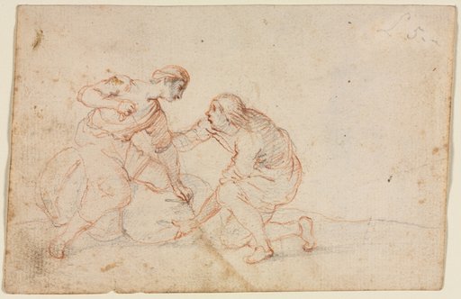 Two Men Tying a Bundle (recto)