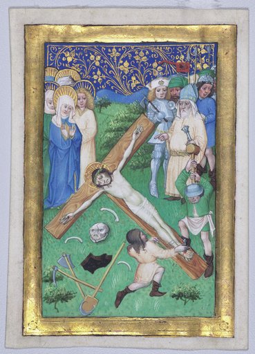 Leaf from a Book of Hours: Christ Being Nailed to the Cross