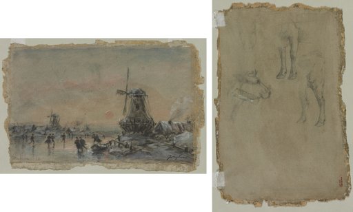 View of Arnheim (recto); Studies of a Bull (verso)