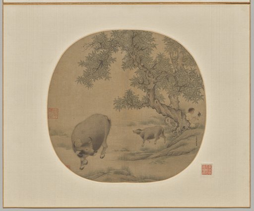 Man, Buffalo, and Calf