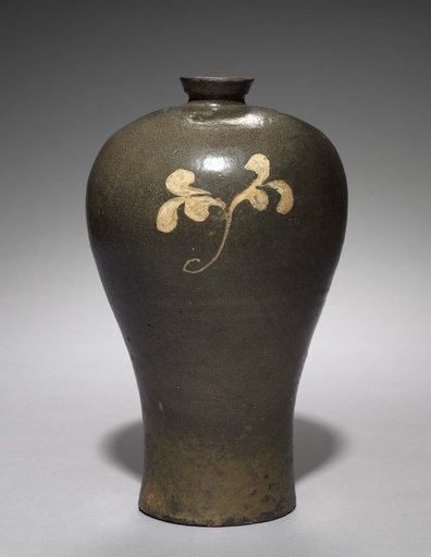 Iron-glazed Prunus Vase with Inlaid Floral Design