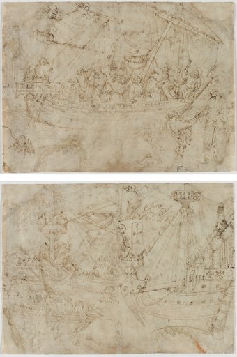 Navicella (recto); Two Drawings of Ships (verso)