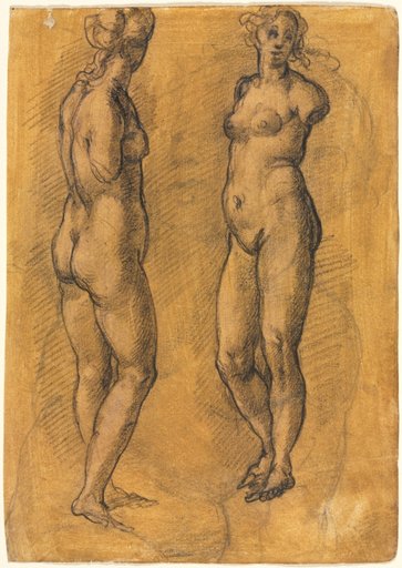Copy of an Antique Statue of a Standing Woman (two views), over a Sketch of a Putto