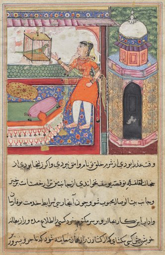 The Parrot Addresses Khujasta at the Beginning of the Tenth Night, from a Tuti-nama (Tales of a Parrot)