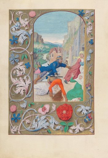 Hours of Queen Isabella the Catholic, Queen of Spain: Fol. 146v, Massacre of the Innocents and Flight into Egypt