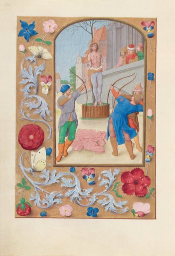 Hours of Queen Isabella the Catholic, Queen of Spain: Fol. 177v, St. Sebastian