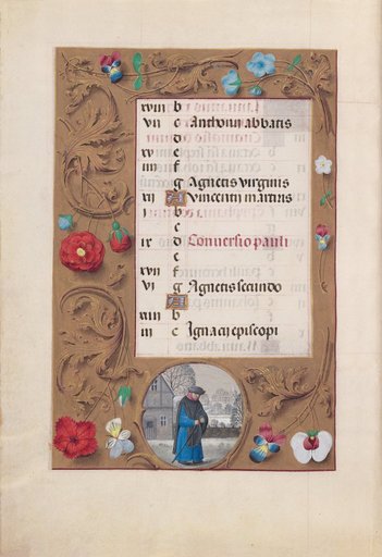 Hours of Queen Isabella the Catholic, Queen of Spain: Fol. 2v, January - Snow Landscape