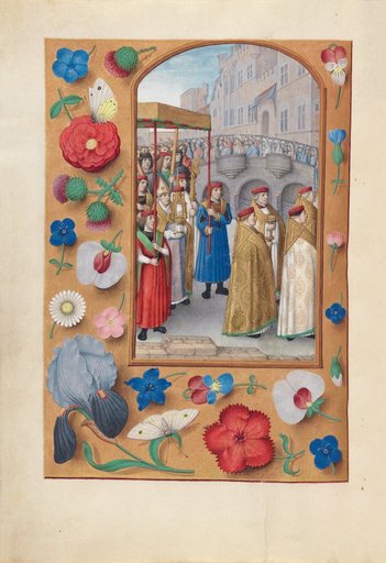 Hours of Queen Isabella the Catholic, Queen of Spain: Fol. 43v, Procession of the Sacrament