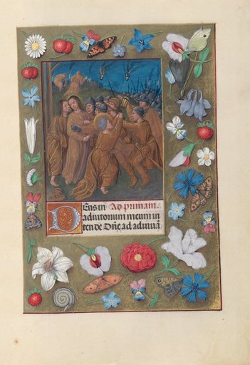 Hours of Queen Isabella the Catholic, Queen of Spain: Fol. 61r, Kiss of Judas