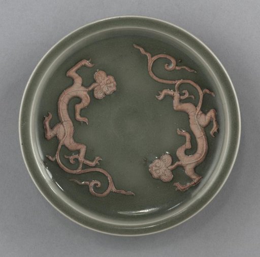 Dish with Two Dragons in Relief: Longquan Ware