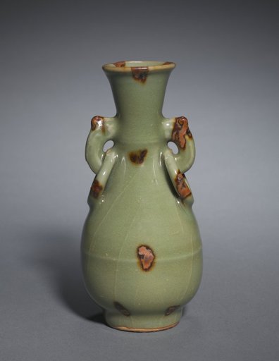 Bottle Vase with Ornamental Ring Handles: Longquan Ware