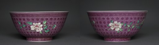Pair of Bowls with Peony Sprays on Diaper Ground (exterior); Chrysanthemum Sprays (interior)