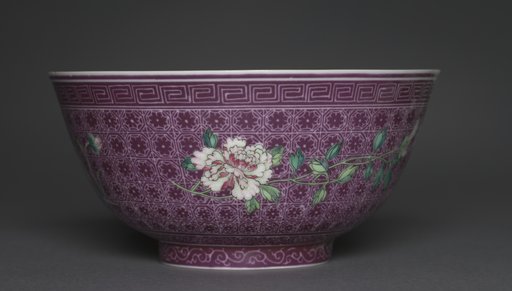 Bowl with Peony Sprays on Diaper Ground (exterior); Chrysanthemum Sprays (interior)
