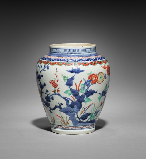 Covered Jar with Chrysanthemums, Peonies, and Plum