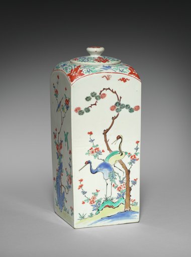 Square Jar with Birds and Flowers