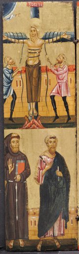 The Crucifixion of St. Andrew, with St. Francis and St. Paul below