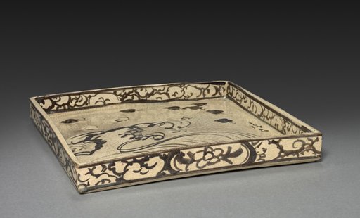 Square Dish with Design of Plovers over Waves