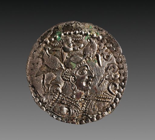 Drachm: Bust of Napki Malka with Headdress, Bull's Head (obverse)