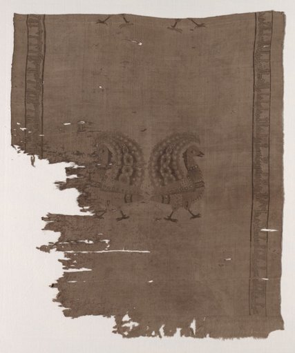 Fragments with peacocks and inscriptions