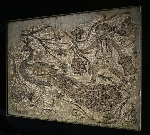 Floor Mosaic Panel: Grape Harvester with Peacock