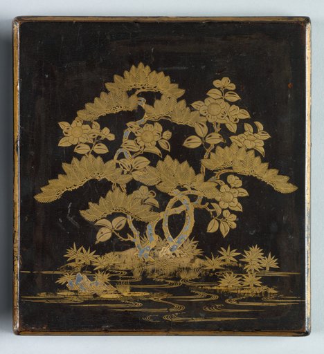 Writing Box (Suzuribako) with Design of Pine, Camellia, and Bamboo (lid)