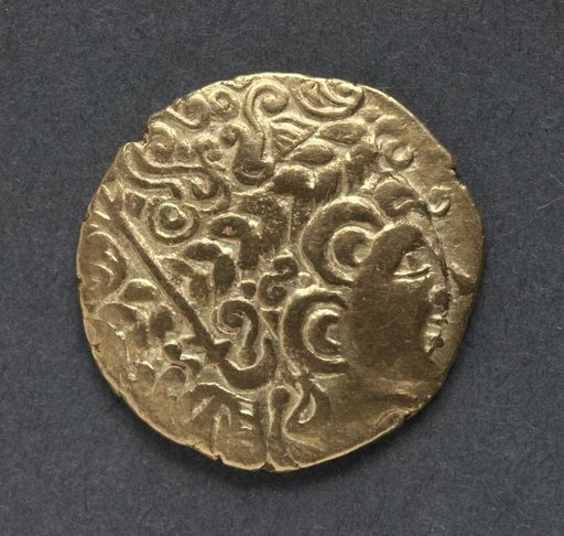 Bellovaci Stater: Degenerate Head in Imitation of Apollo (obverse)